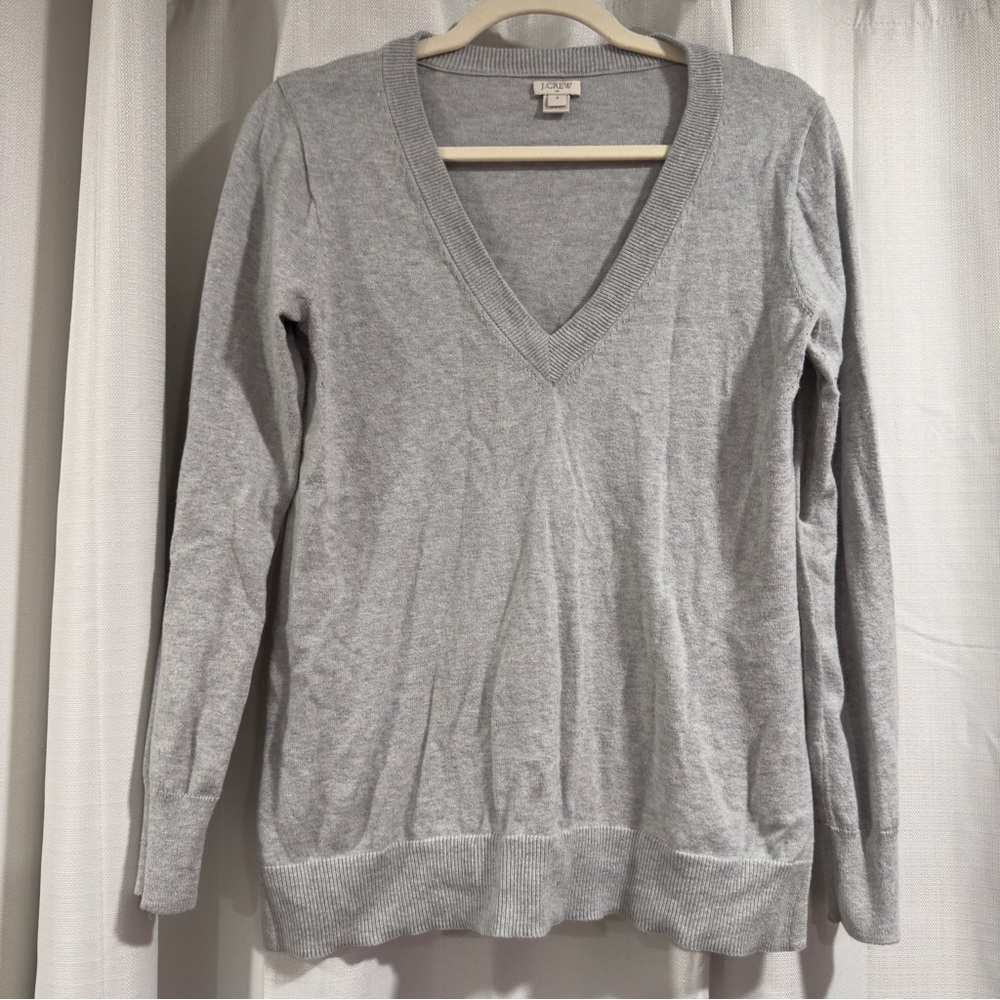 J.Crew Womens Heather Grey Cotton V-Neck Pullover‎ Sweater H4686 Size Small
